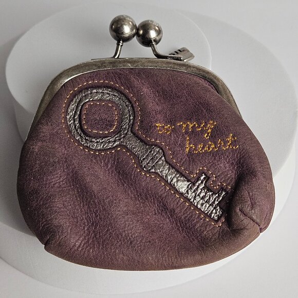 Vintage Fossil Kisslock Coin Purse – Leather Pouch with Key & “To My Heart” - Picture 1 of 15